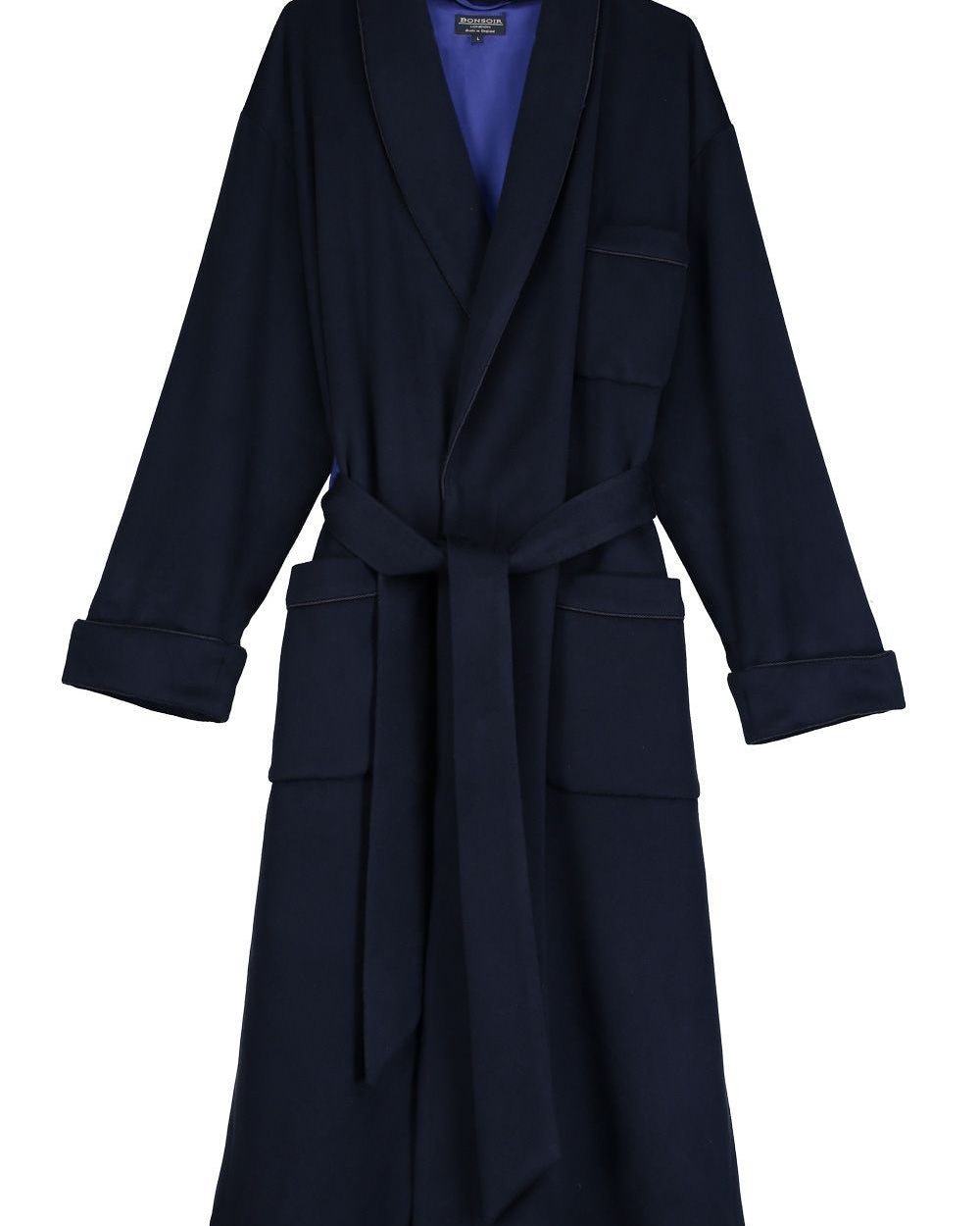 Men's Luxury Navy Silk-Lined Mens Cashmere Dressing Gown | Bonsoir of London