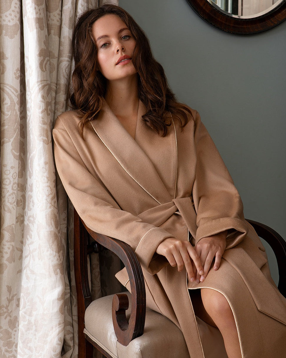 Women's Luxury Camel Cashmere Robe | Bonsoir of London