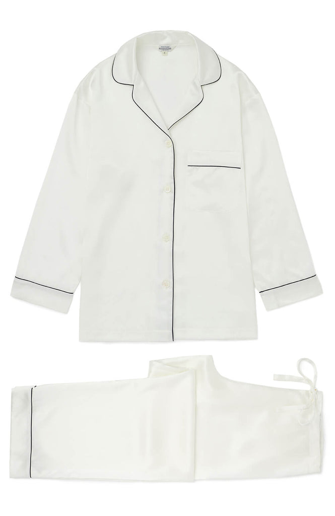 Women's Luxury Silk Ivory Pyjamas | Bonsoir of LondonWomen's Silk Pyjamas - Ivory White Bridal Nightwear | Bonsoir of London