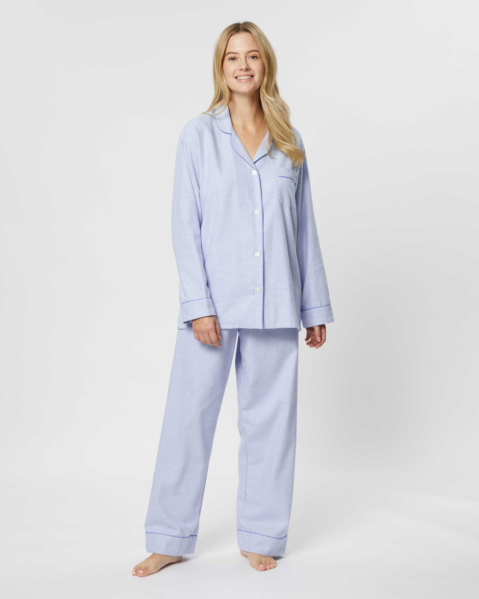 Women's Brushed Cotton Pajamas - Willet Blue – US Bonsoir of London