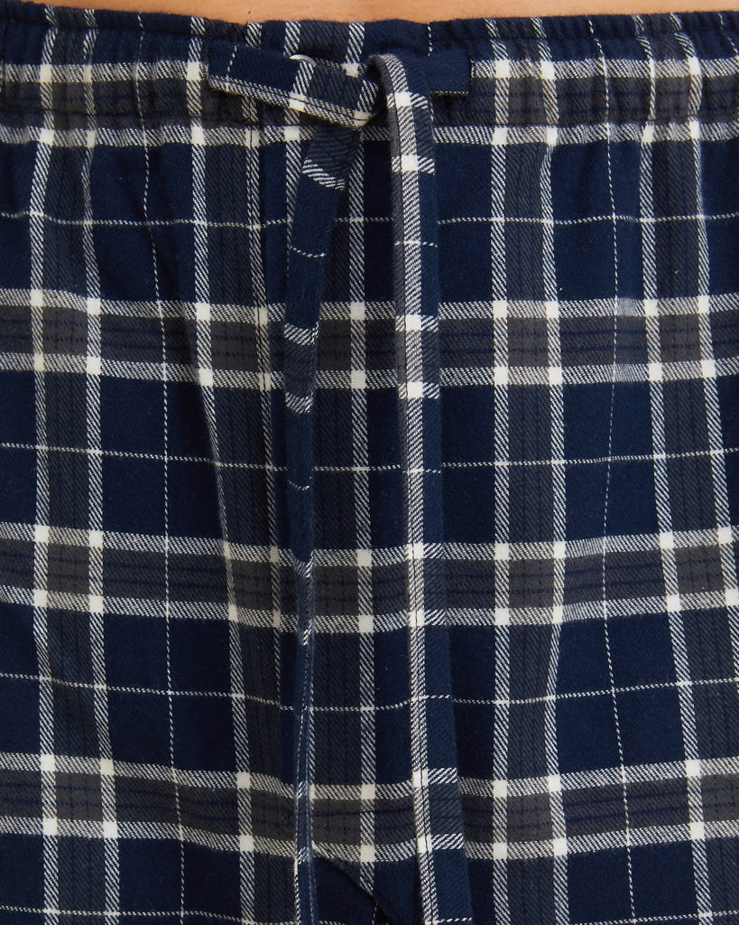 Men's Brushed Cotton Pyjama Trousers - Shepton Blue Plaid | Bonsoir of London