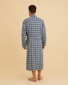 Men's Brushed Cotton Dressing Gown - Harrington Green White Plaid Check | Bonsoir of London