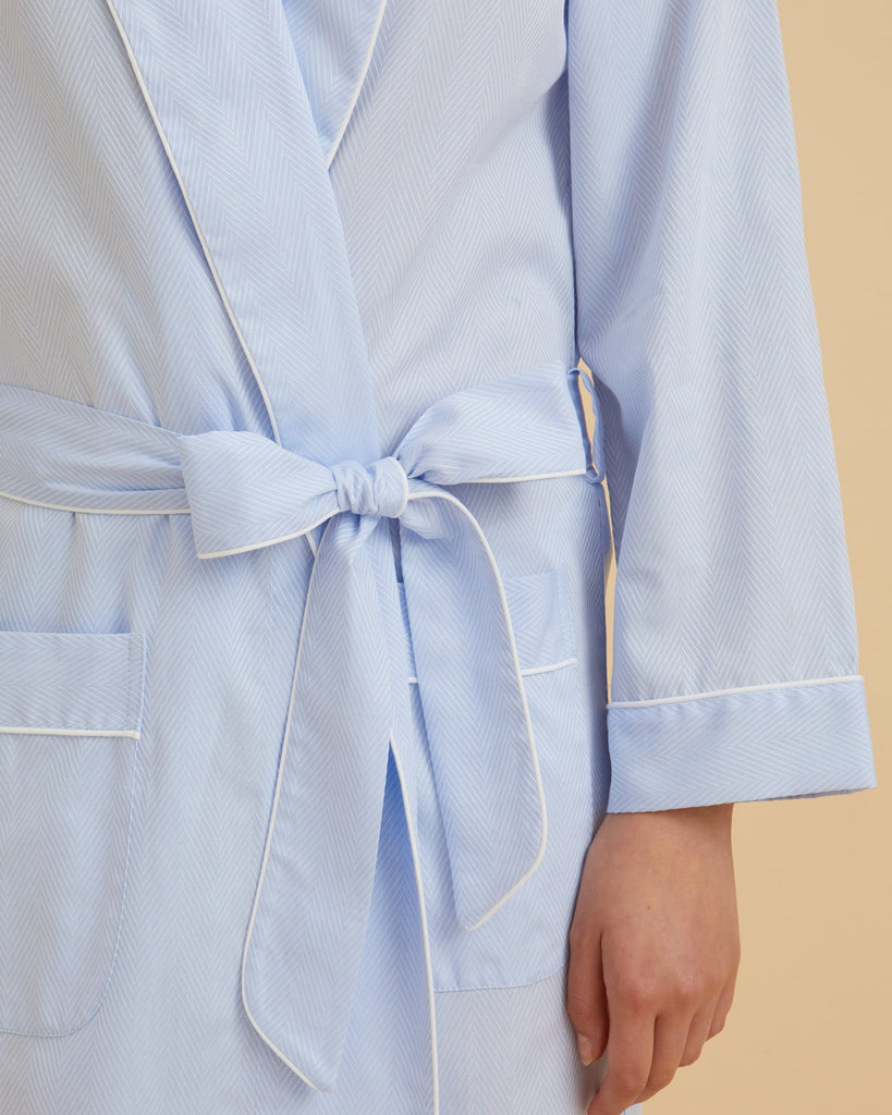 Women's Cotton Jacquard Dressing Gown - Blue | Bonsoir of London