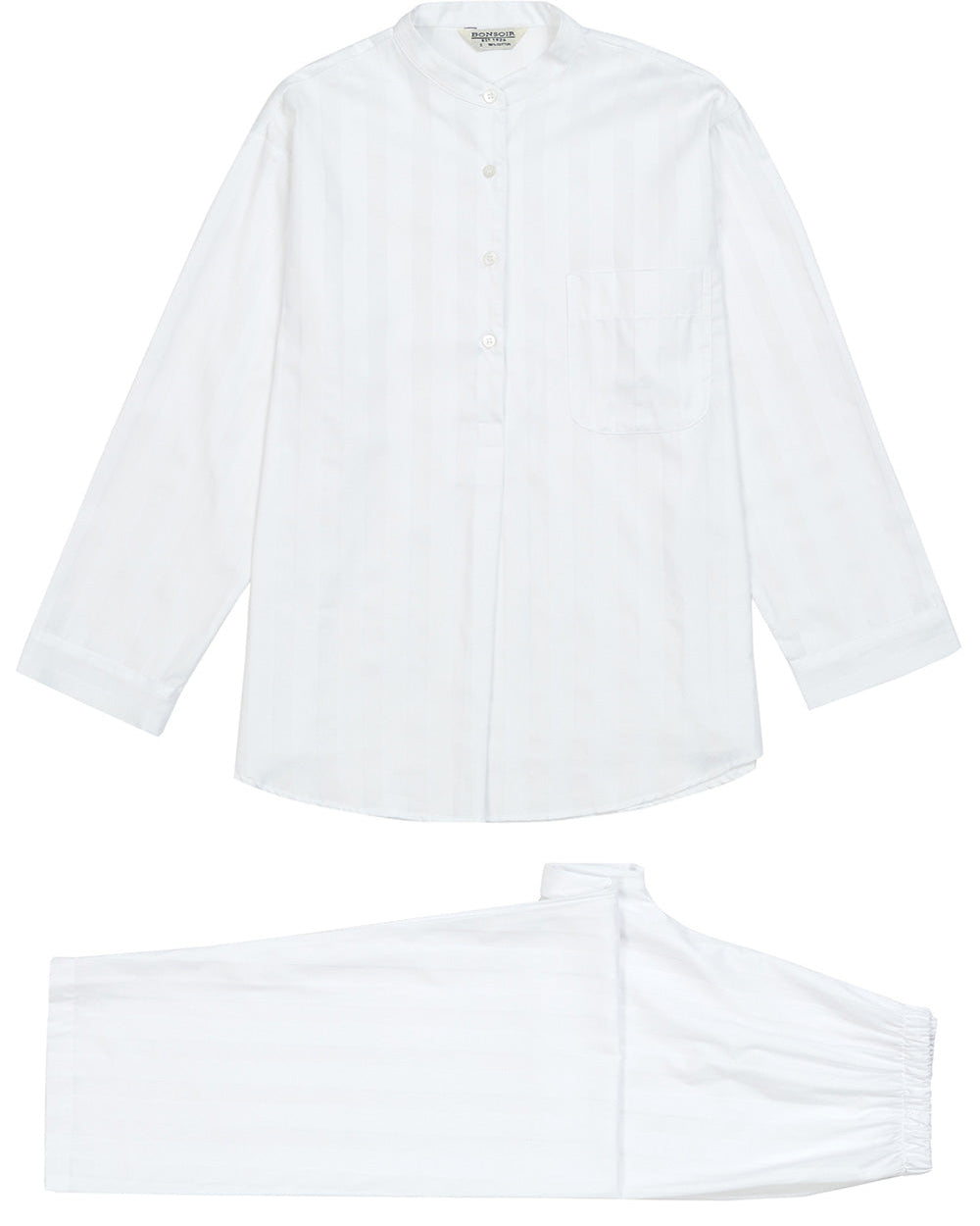 Satin Stripe White Grandad Pyjamas | Bonsoir of London
