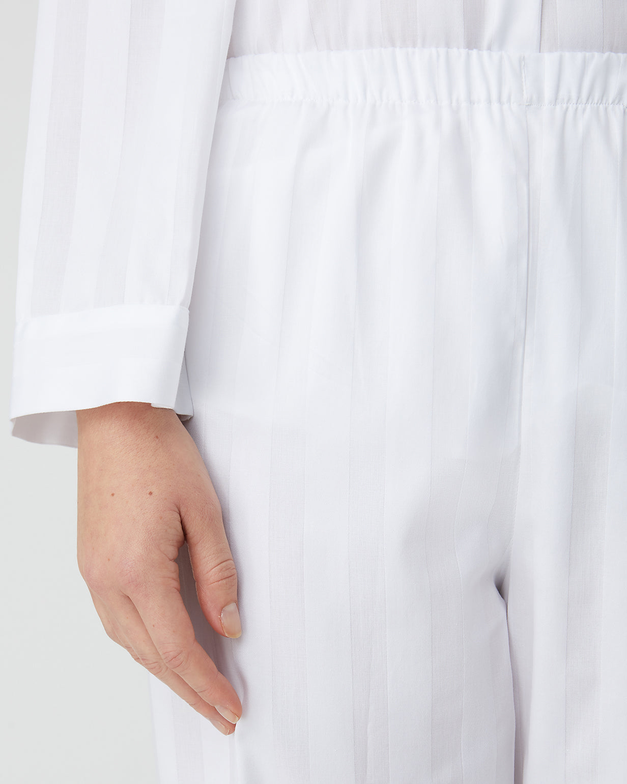Satin Stripe White Grandad Pyjamas | Bonsoir of London